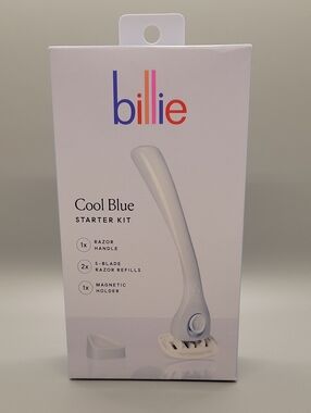 billie Starter Kit in Cool Blue:  Handle, 2 5 Blade Refills, Magnetic Holder